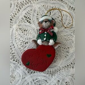 Vintage Christmas is Family Teddy Ceramic Ornament 1989